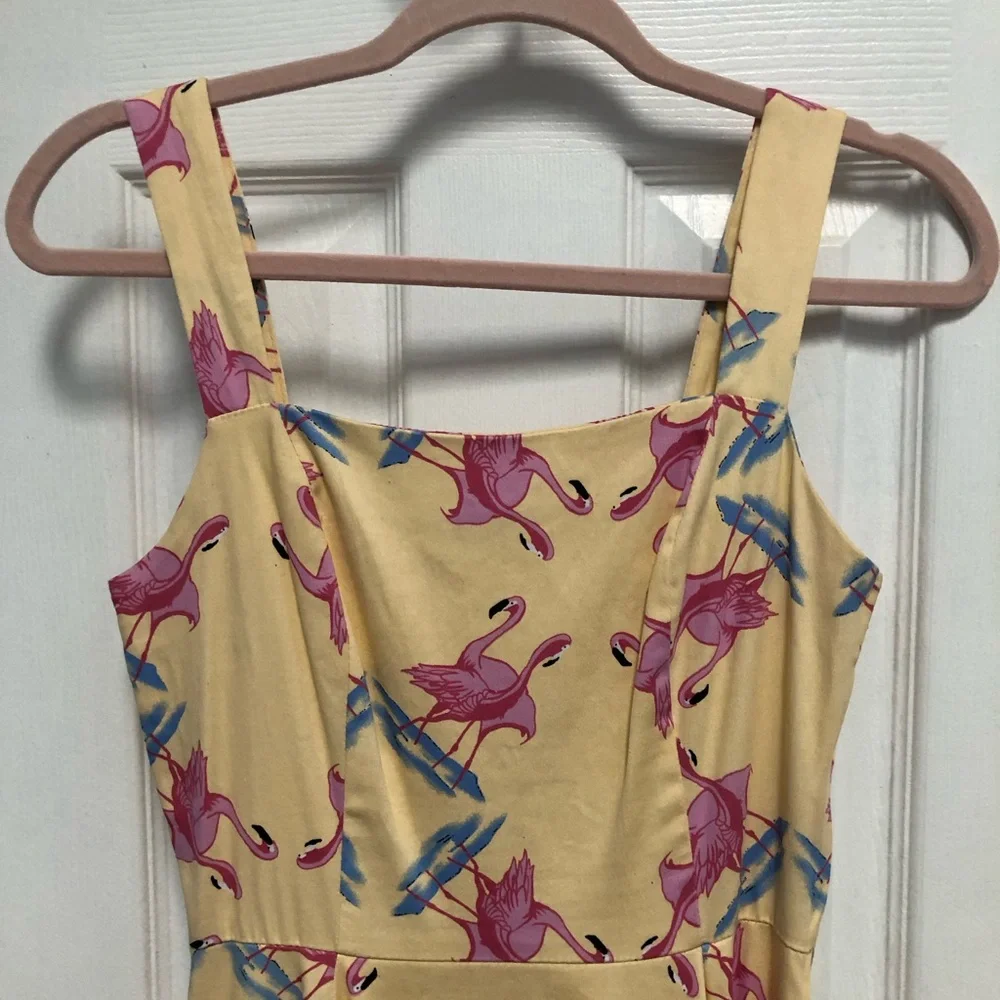Hearts & Roses London Flamingo Print Retro Swing Dress Rockabilly Pinup Summer 4 - Picture 3 of 15